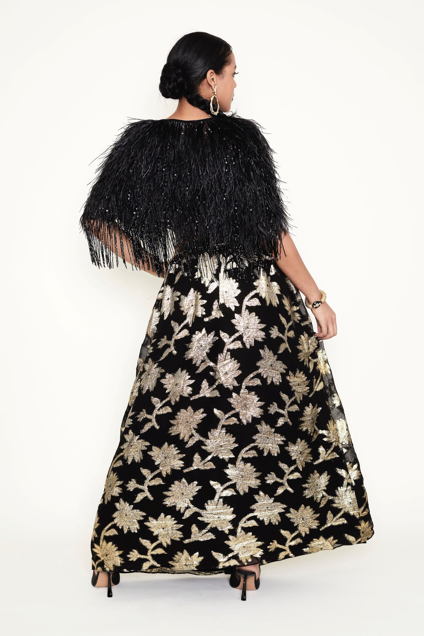 Ostrich feather hand-beaded cape jacket