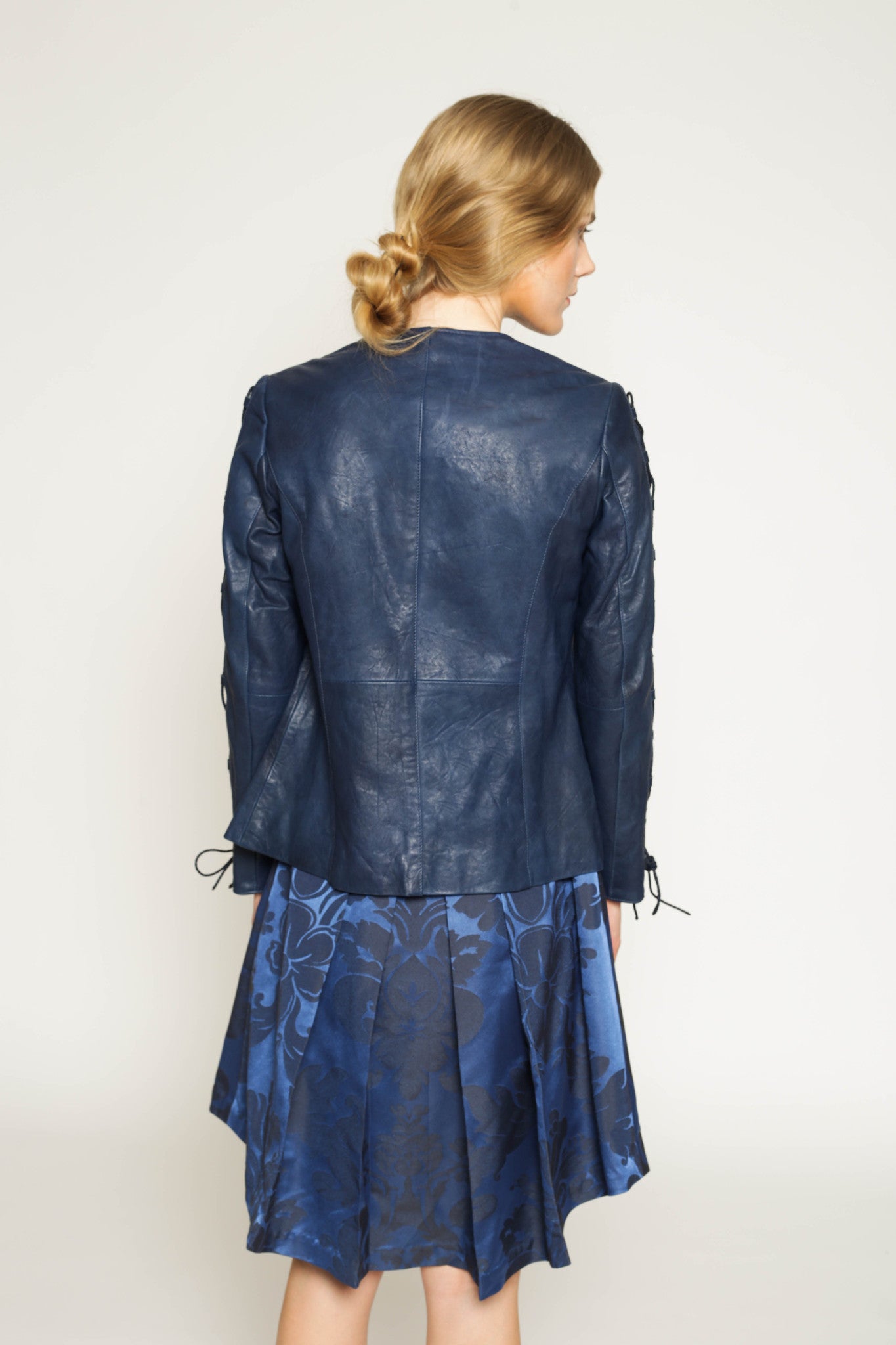 Leather jacket 2024 with lace sleeves